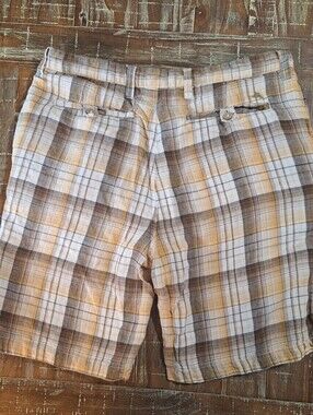 Tommy Bahama Reversable Linen Blend Tan And Plaid Shorts